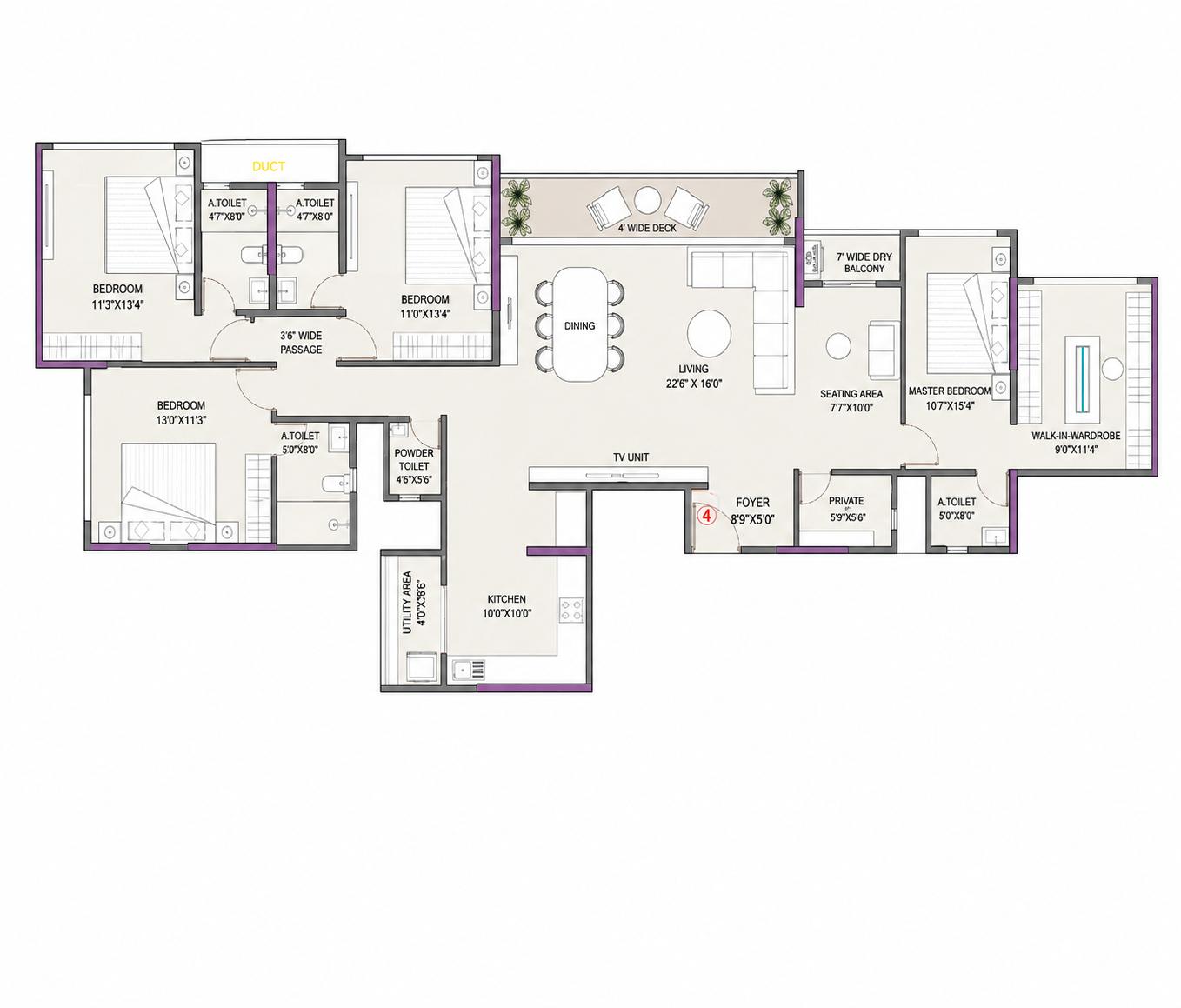 4BHK (3+2) Jodi floor plan