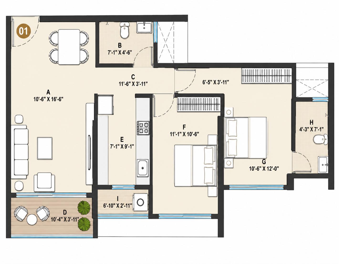 2BHK floor plan