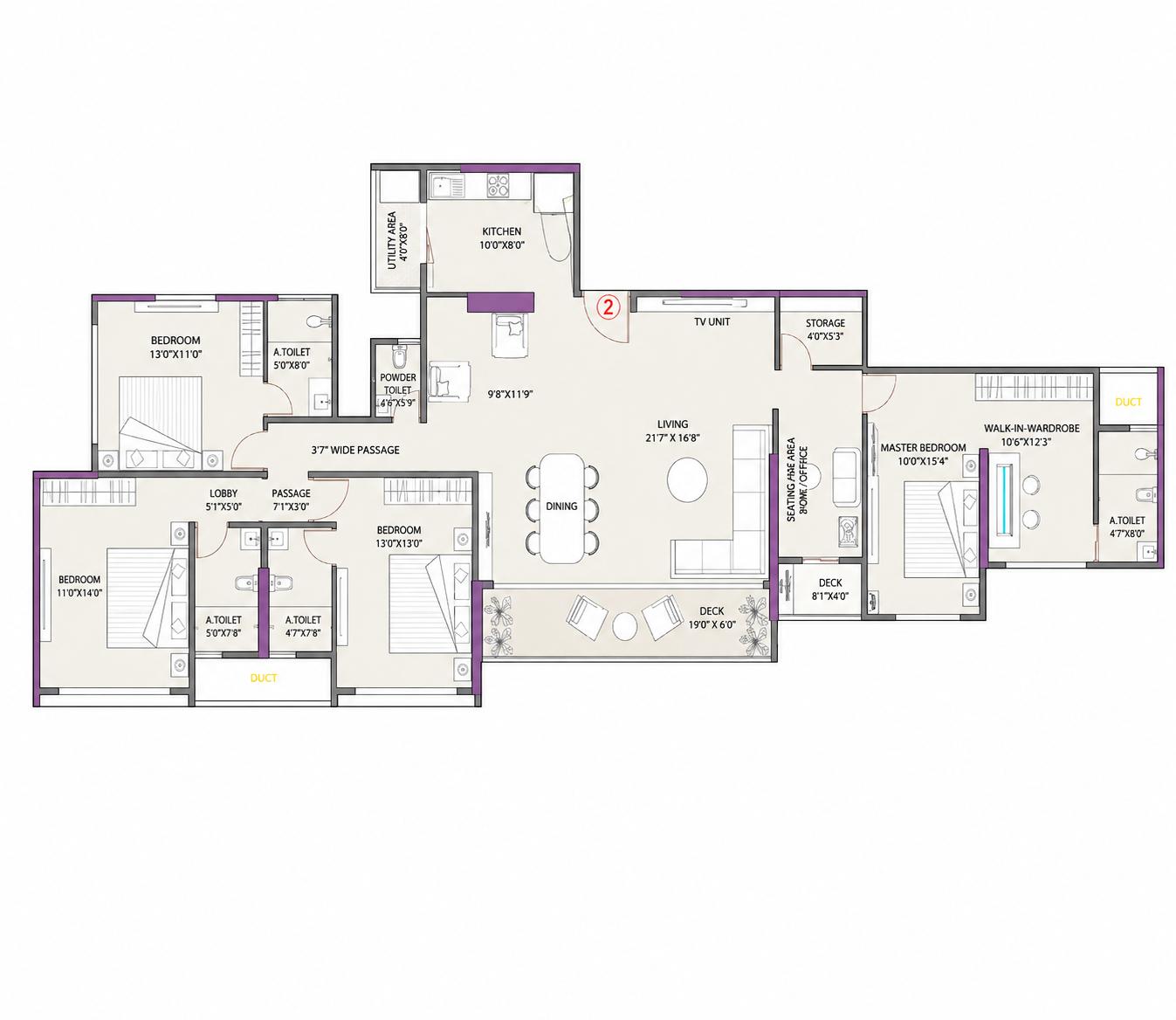 4BHK (3+2) Jodi floor plan