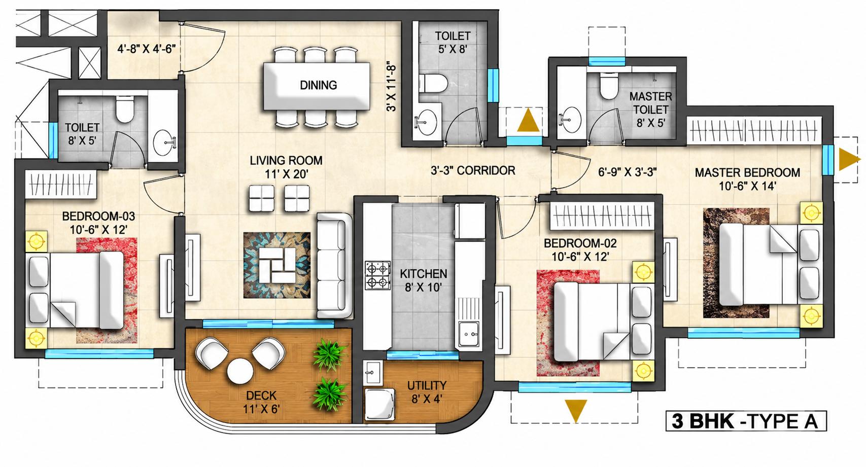 3BHK Premium floor plan