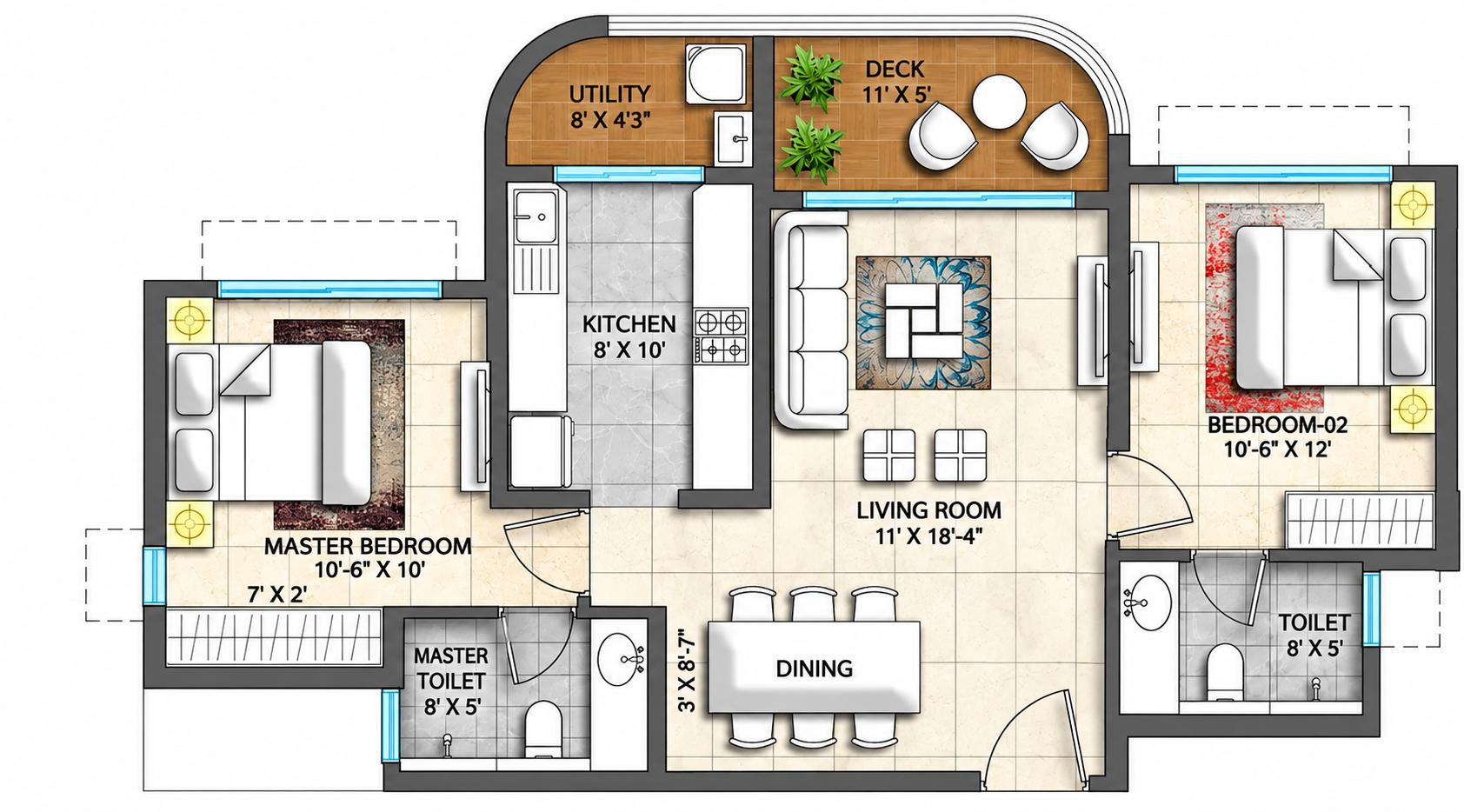 2BHK floor plan