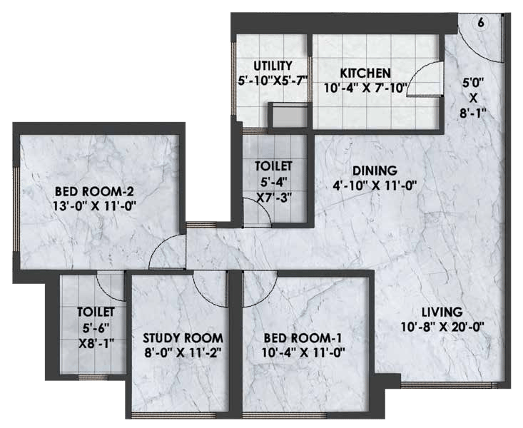 3 BHK Smart floor plan