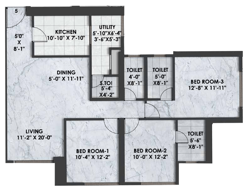 3 BHK Grand floor plan