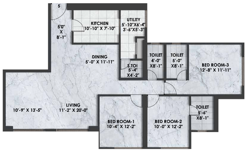 3 BHK Large floor plan