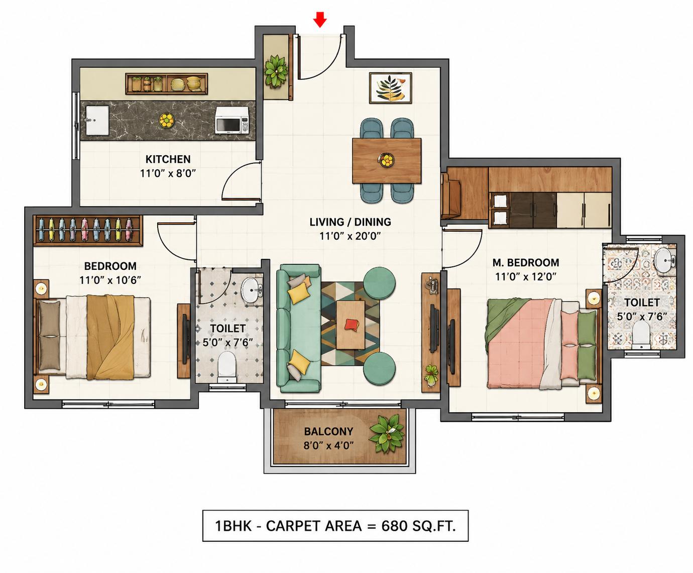 2BHK floor plan