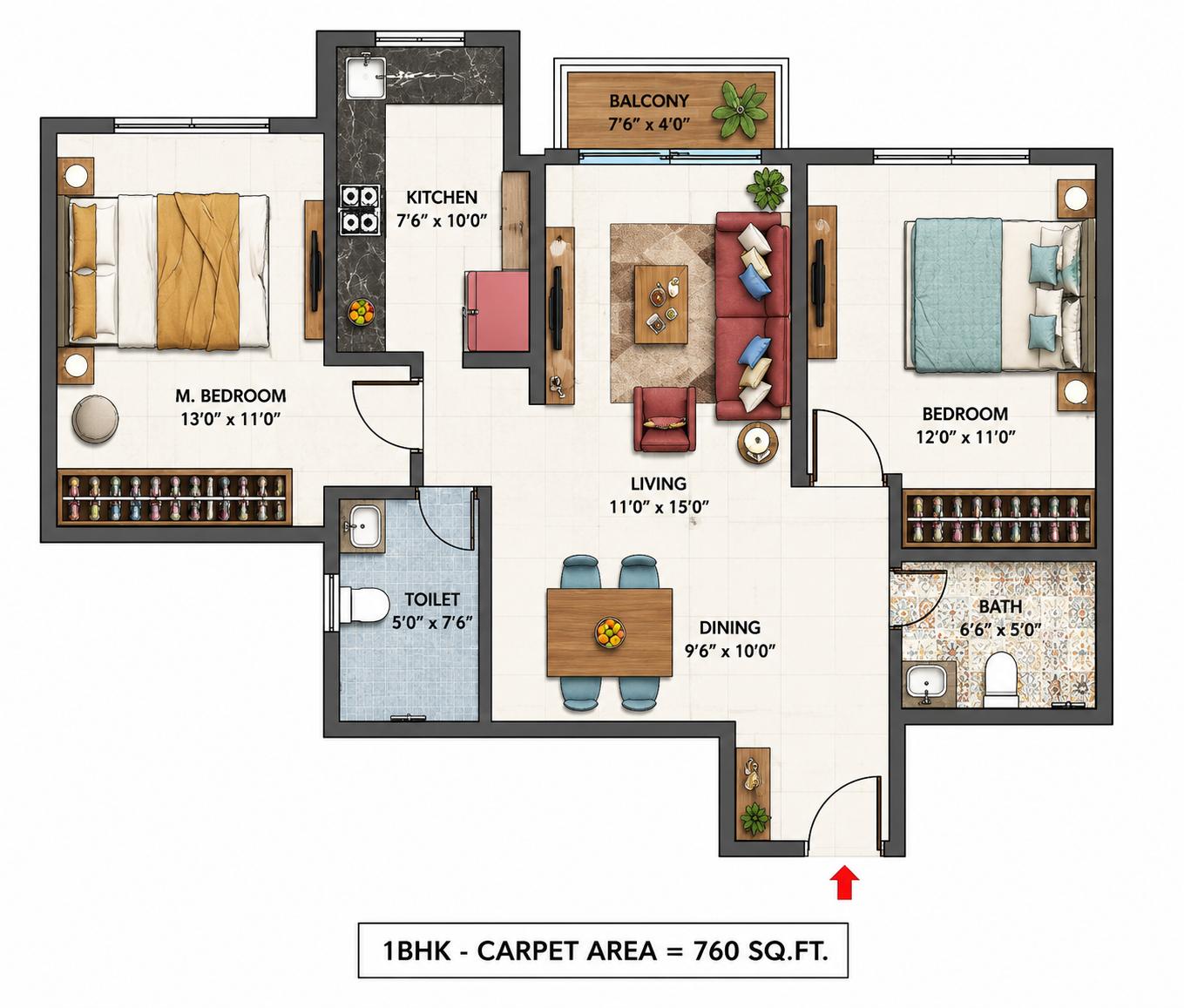 2BHK Luxury floor plan