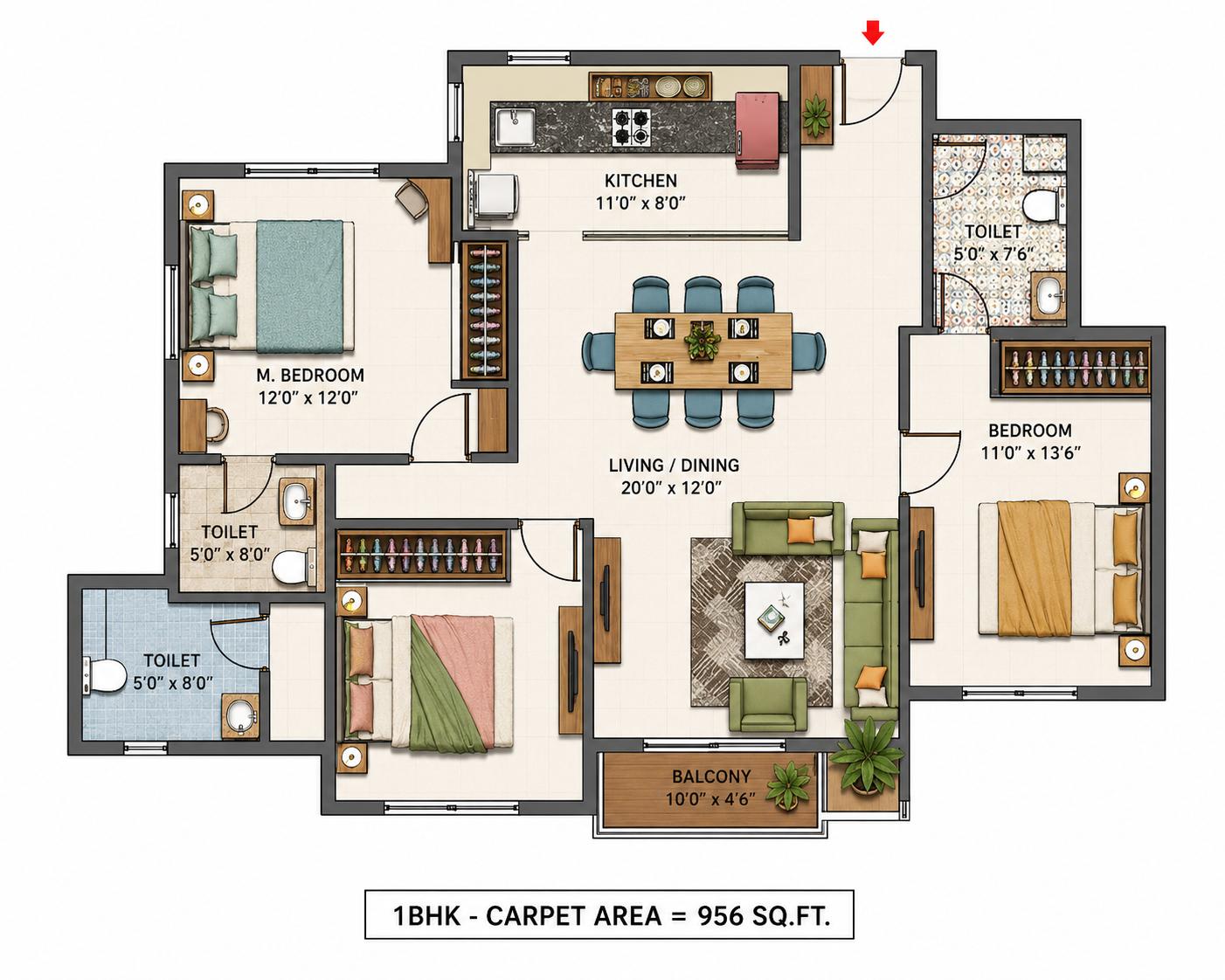 3BHK floor plan