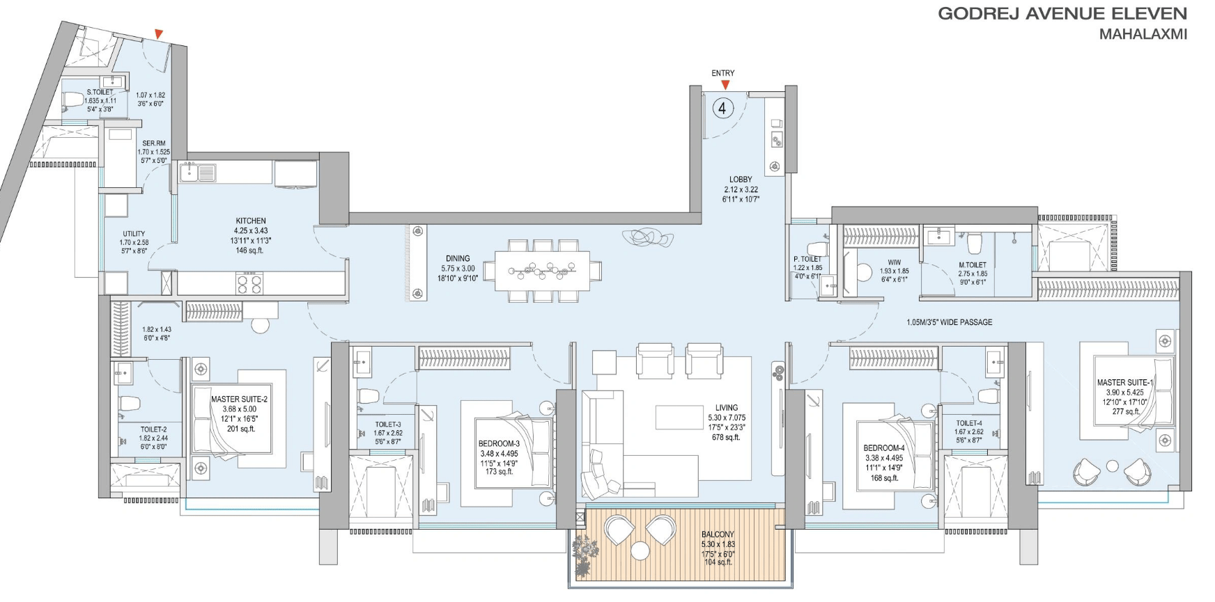 4 BHK Type2 - T1 floor plan