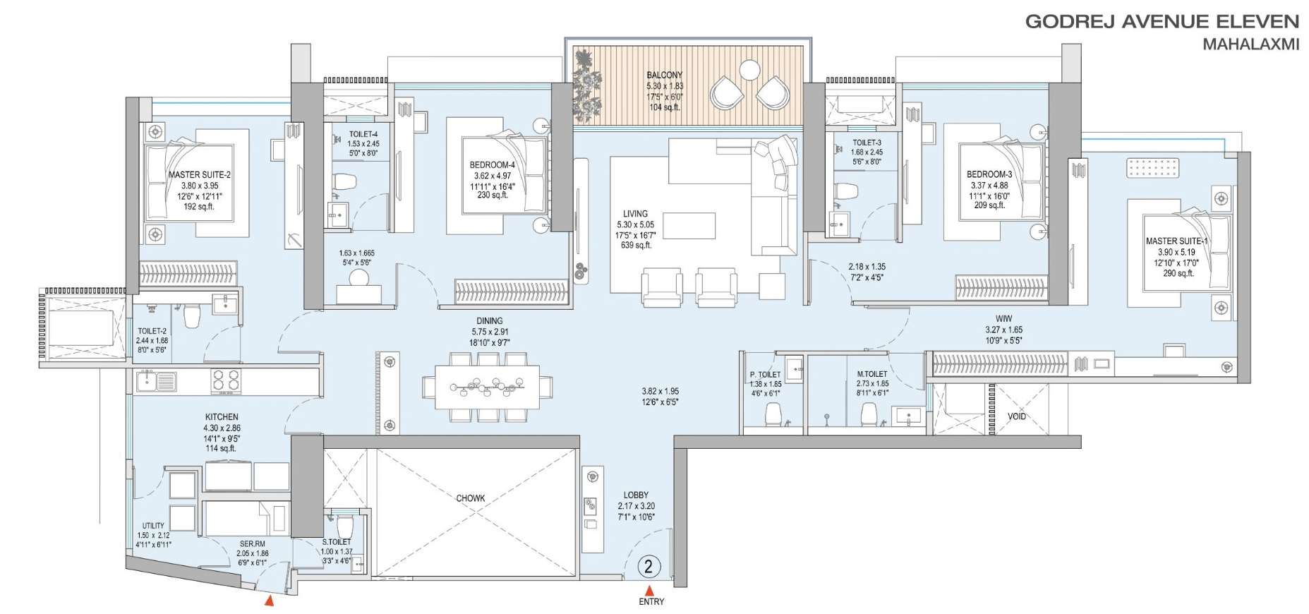4 BHK Type1 - T1 floor plan