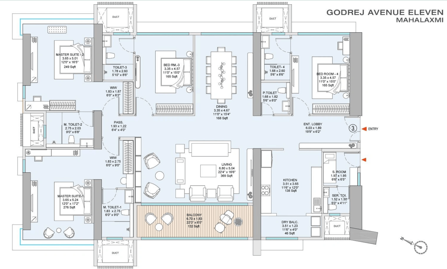 4 BHK Type1 - T2 floor plan