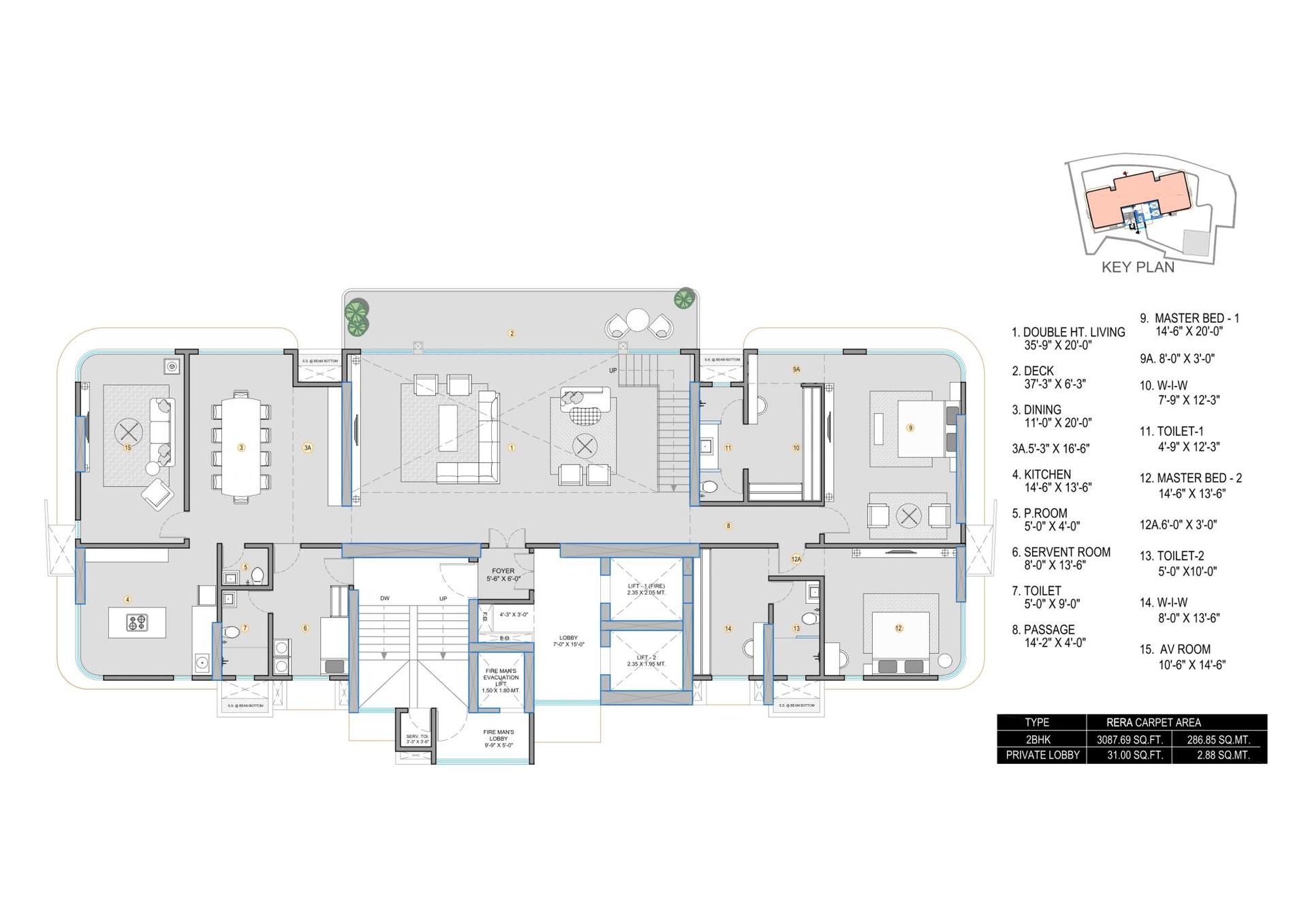 3 BHK - Duplex floor plan