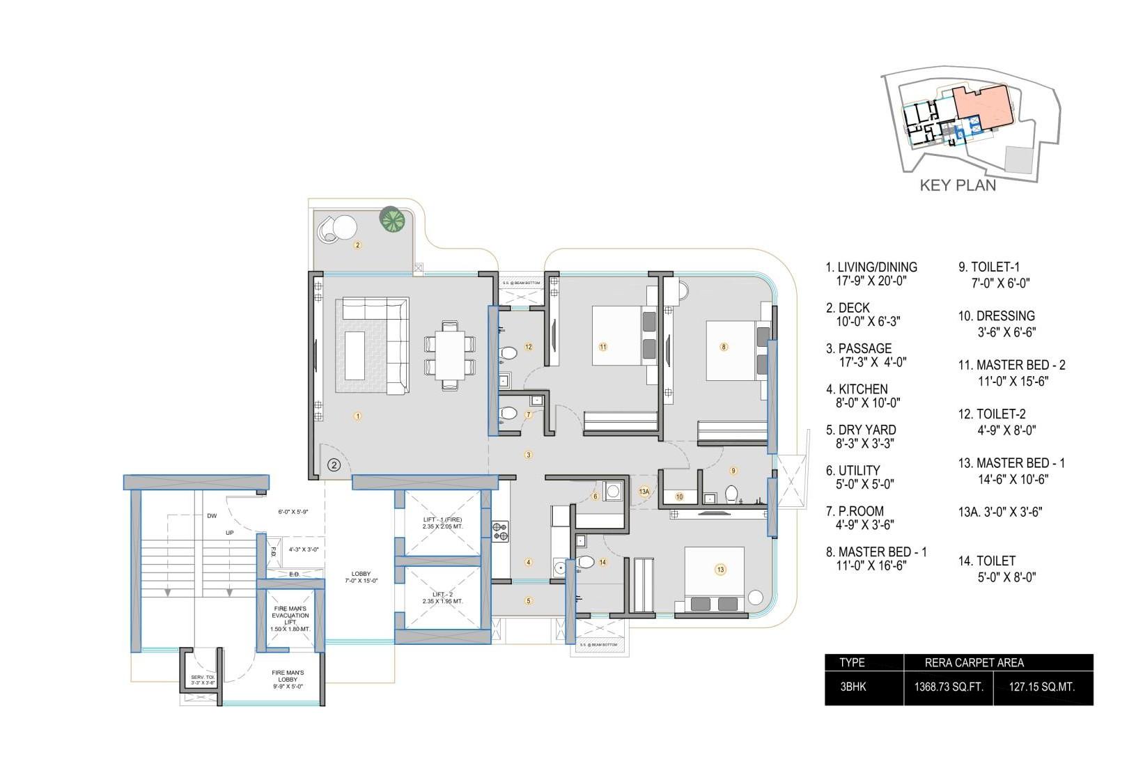 3 BHK floor plan
