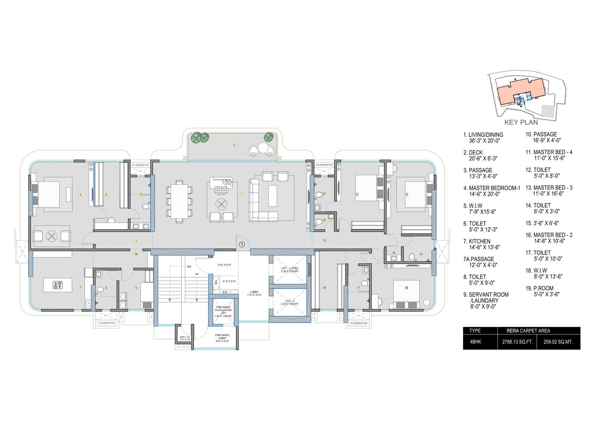 4 BHK - Jodi floor plan