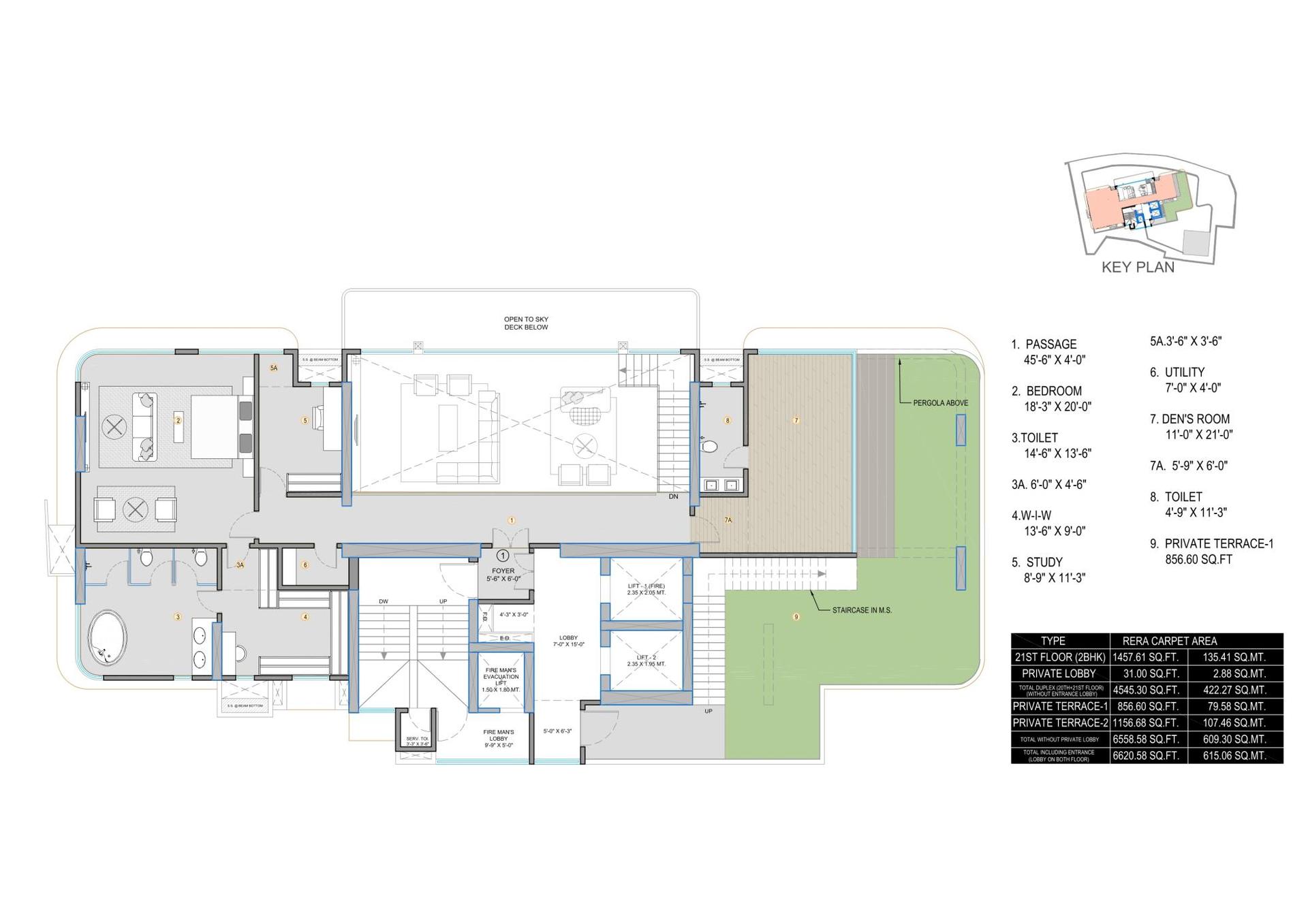 3 BHK - Duplex floor plan