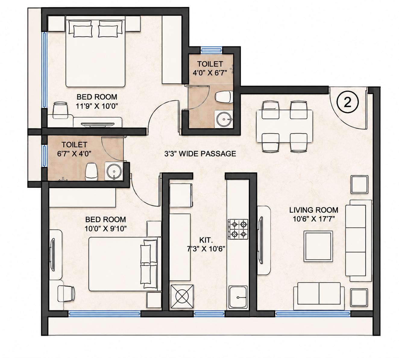 2BHK Luxury floor plan