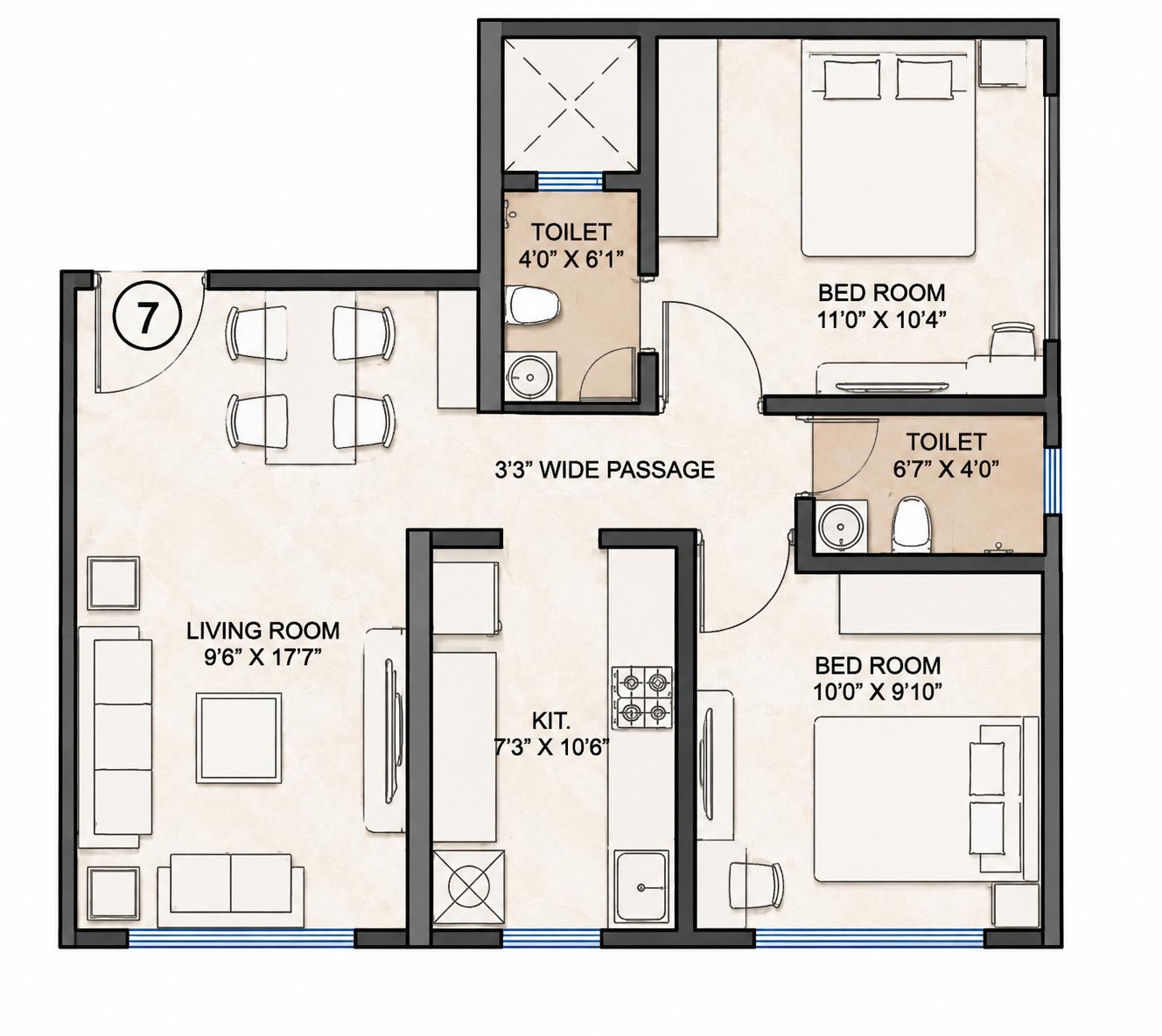 2BHK Premium floor plan