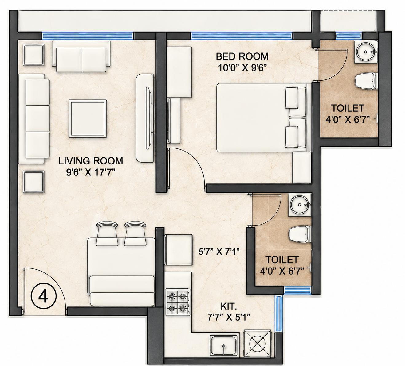 1BHK floor plan