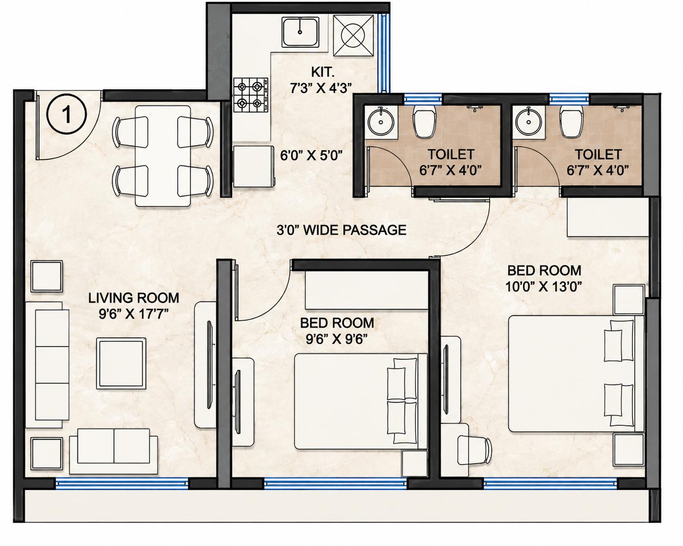 2BHK floor plan