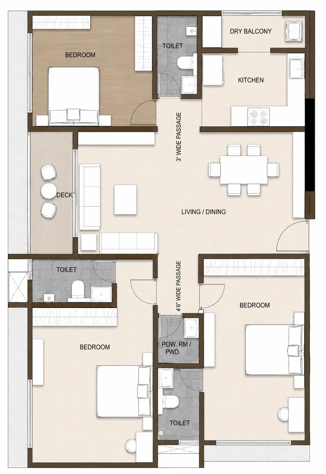3BHK floor plan