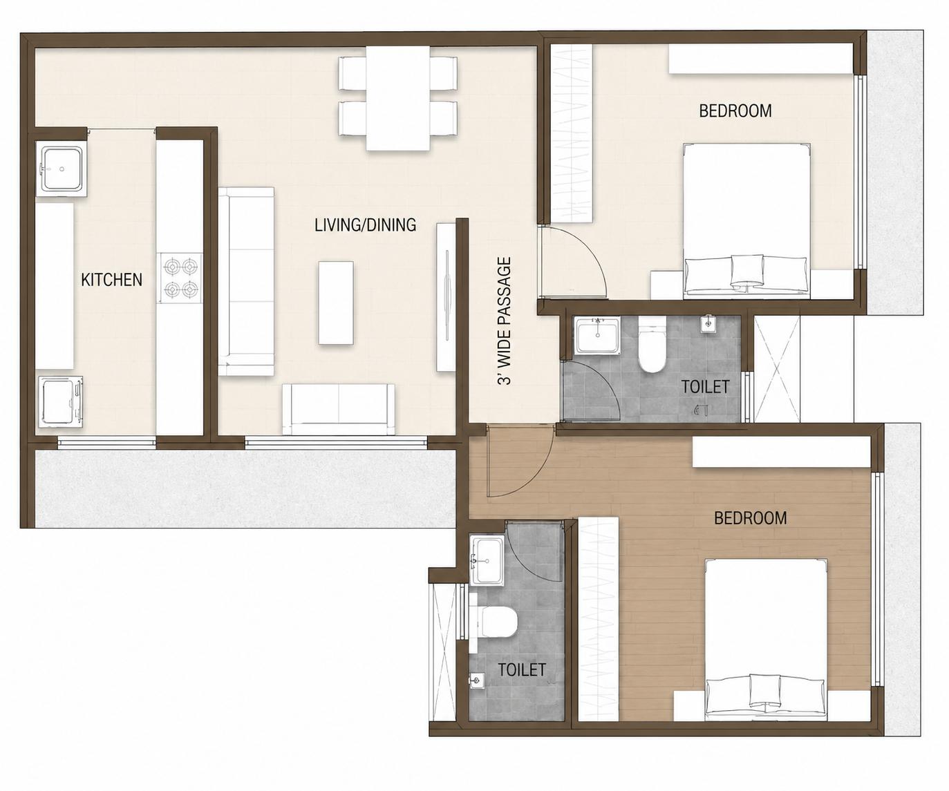 2BHK Premium floor plan