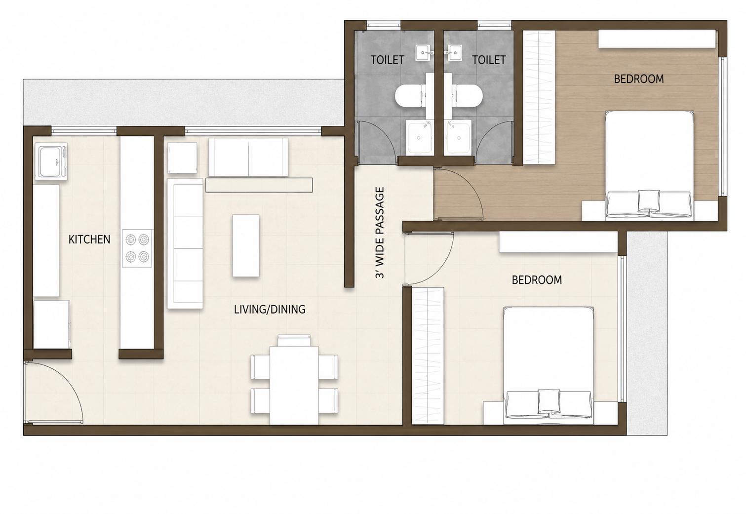 2BHK floor plan