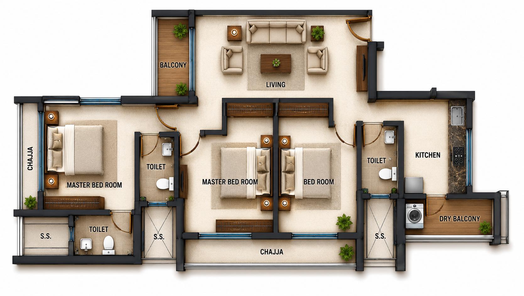 3BHK Luxury floor plan