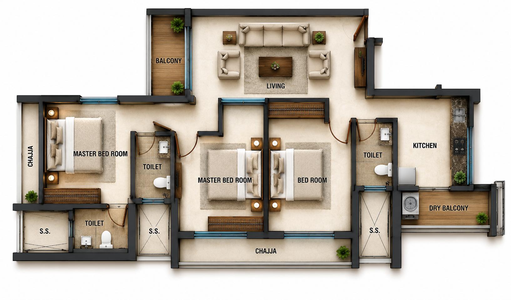 3BHK Majestic floor plan