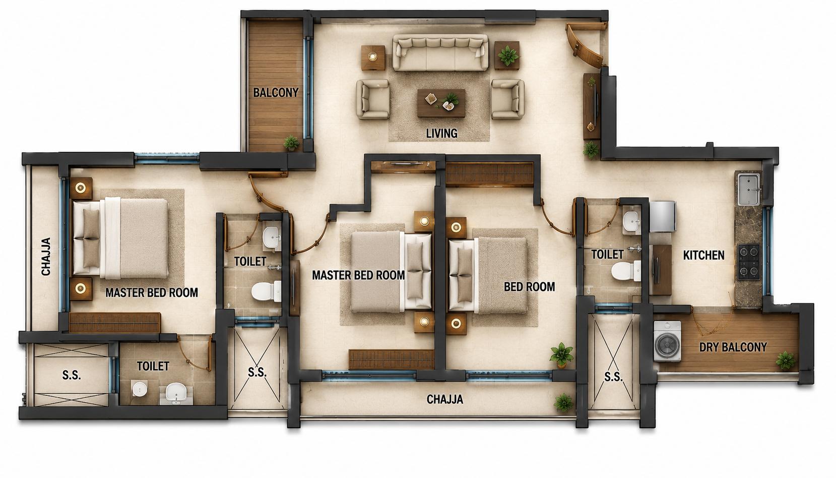 3BHK Elite floor plan