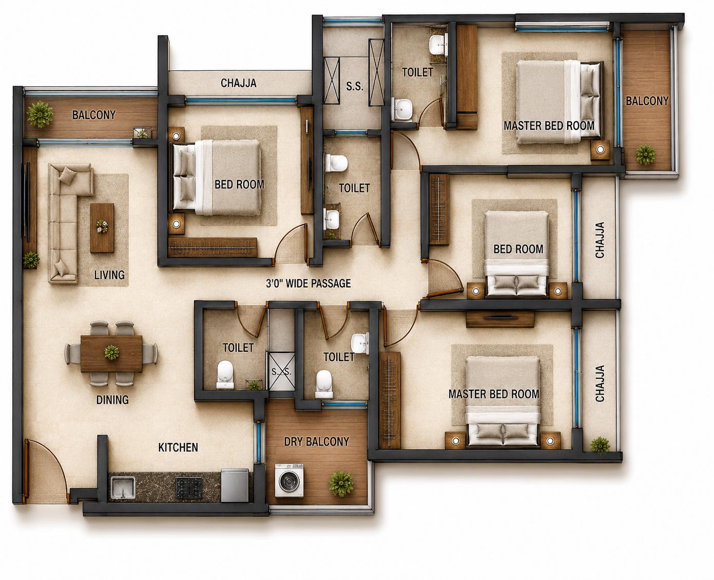 4BHK floor plan