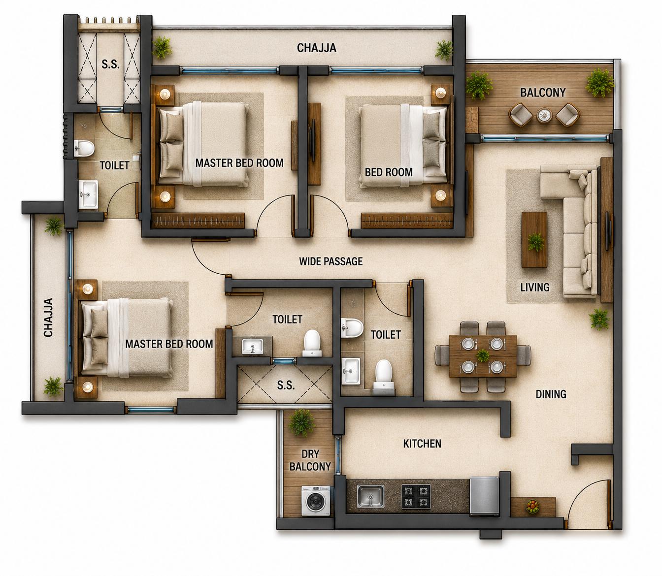 3BHK Premium floor plan