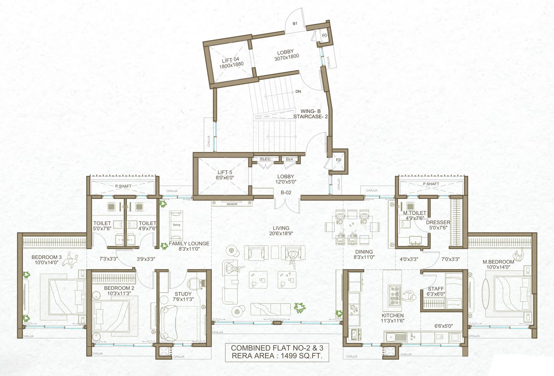 Aster - 3.5 BHK floor plan