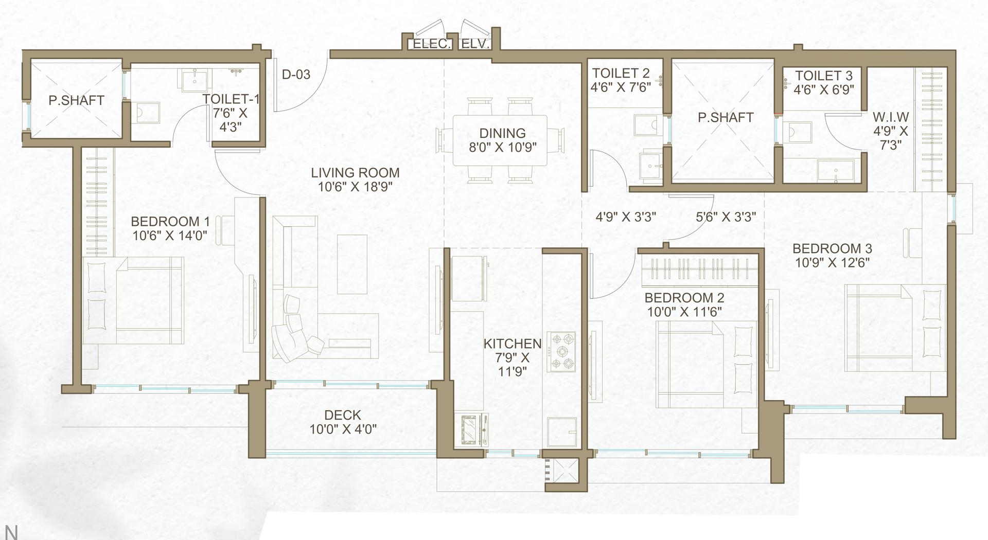 Olive - 3 BHK T3 floor plan