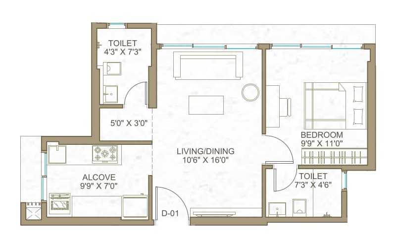 Olive - 1 BHK floor plan