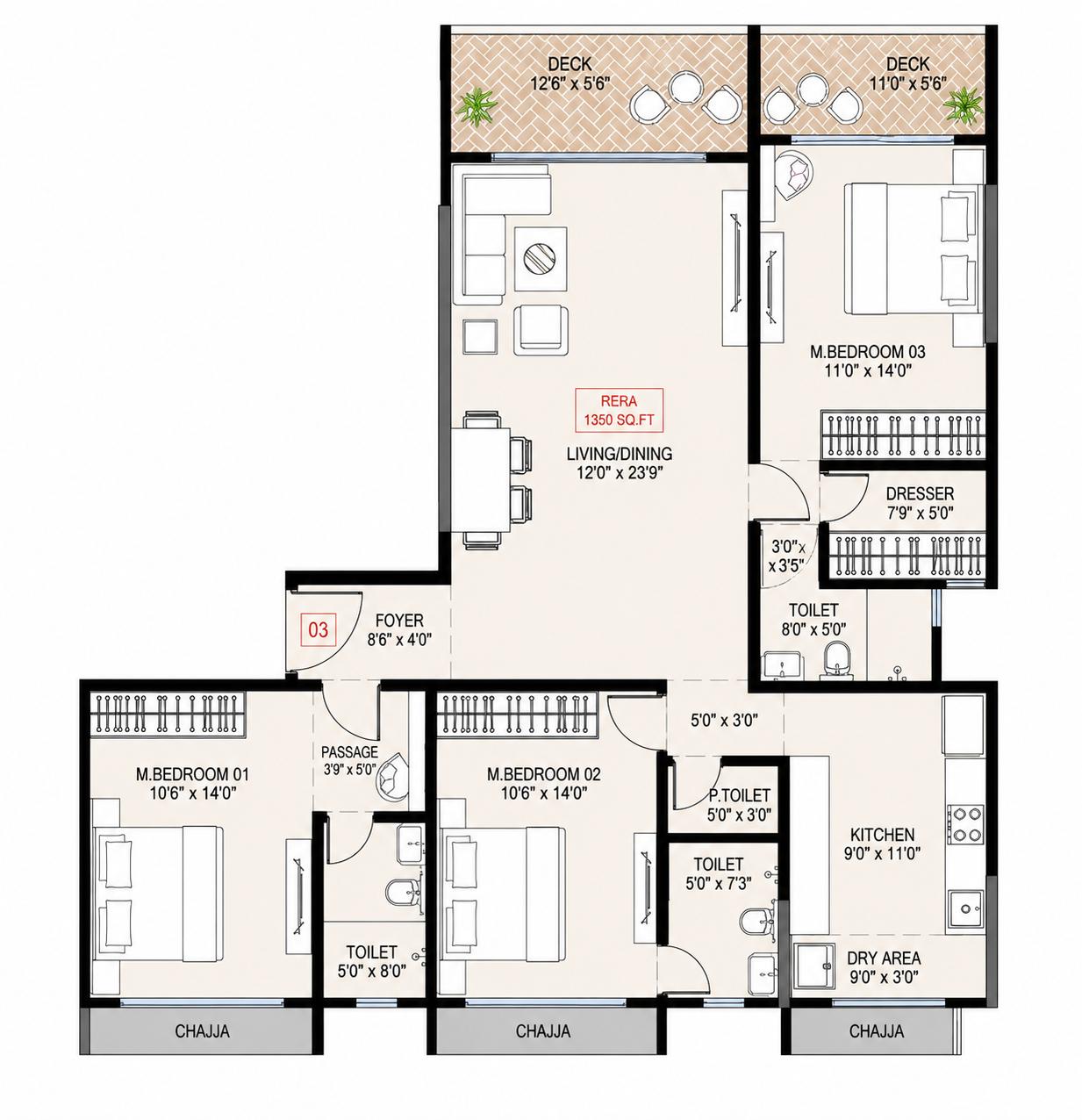 3BHK Elite floor plan