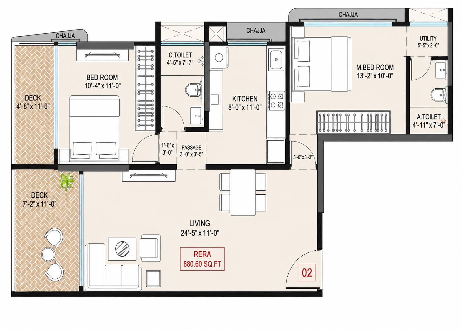 2BHK Signature floor plan