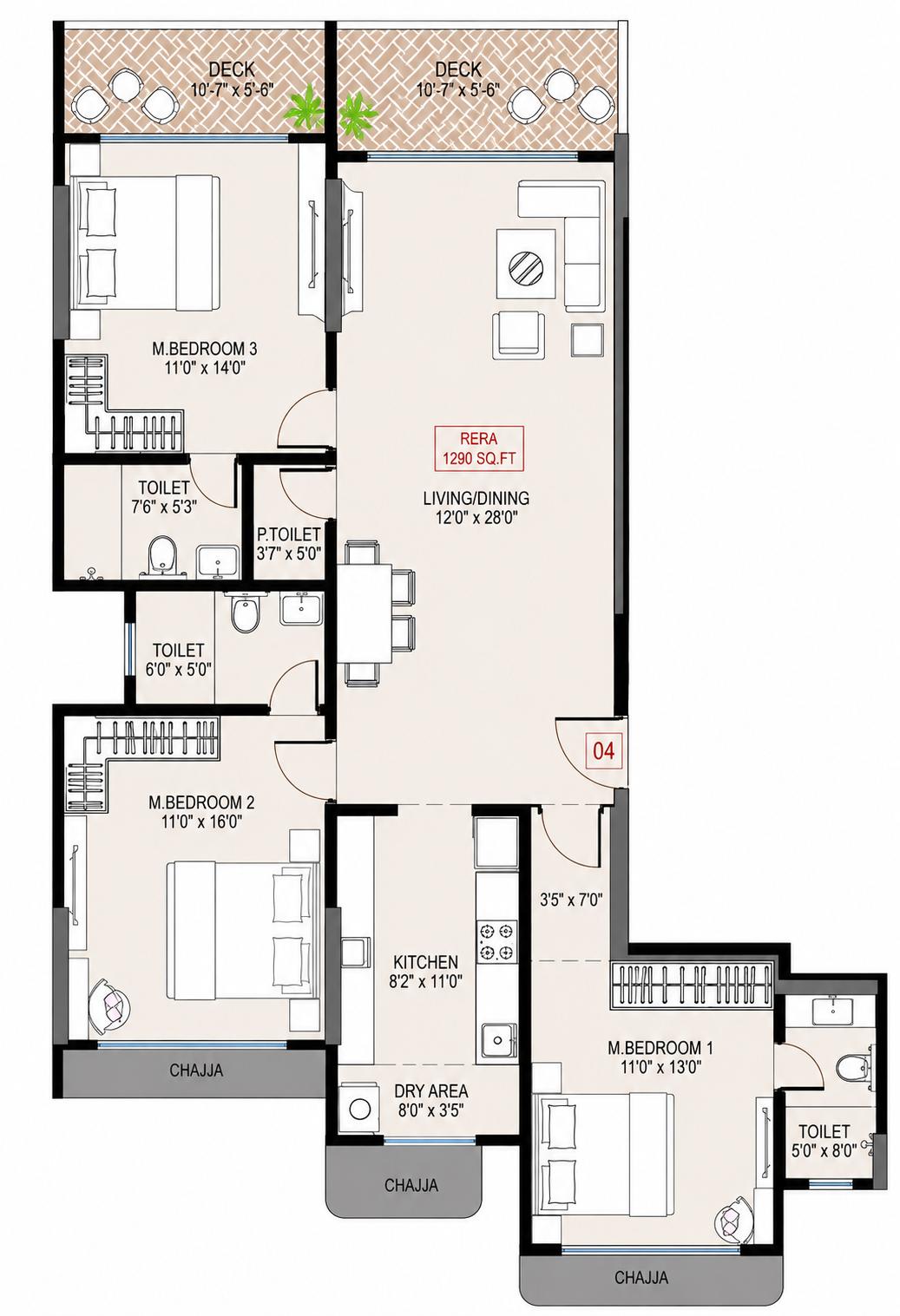 3BHK Premium floor plan