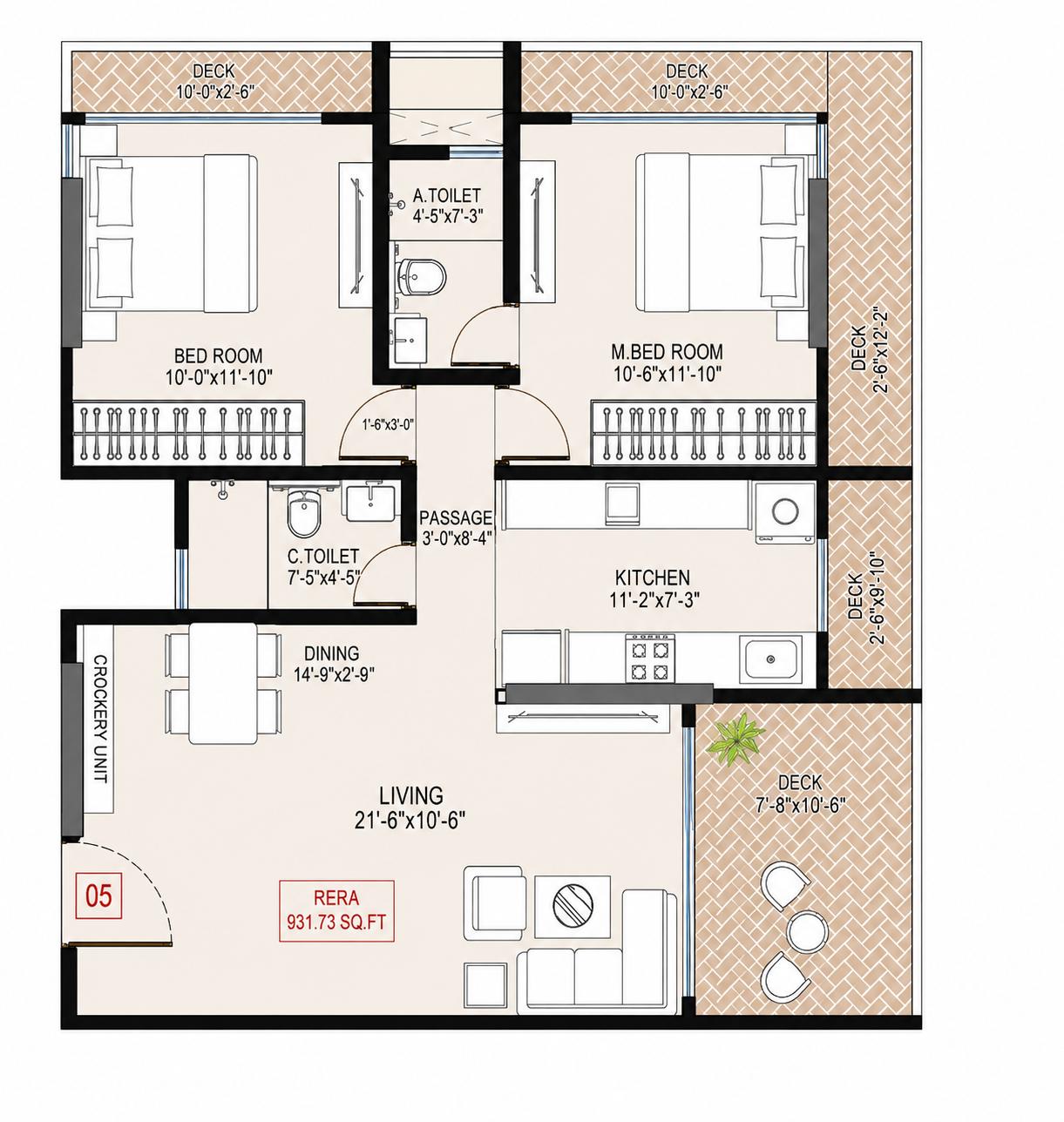 2BHK Luxury floor plan