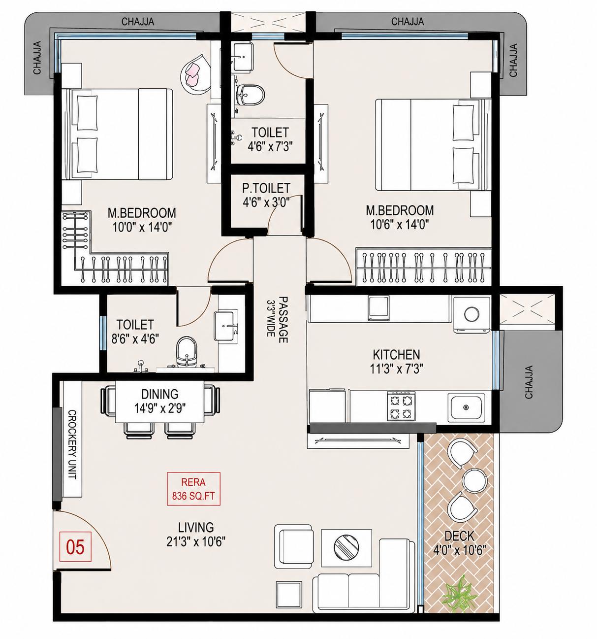 2BHK Premium floor plan