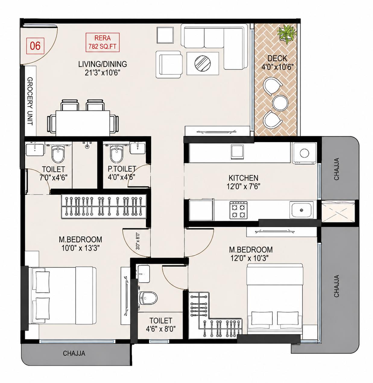 2BHK floor plan