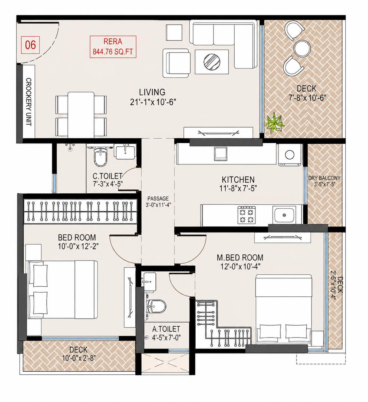 2BHK Elite floor plan