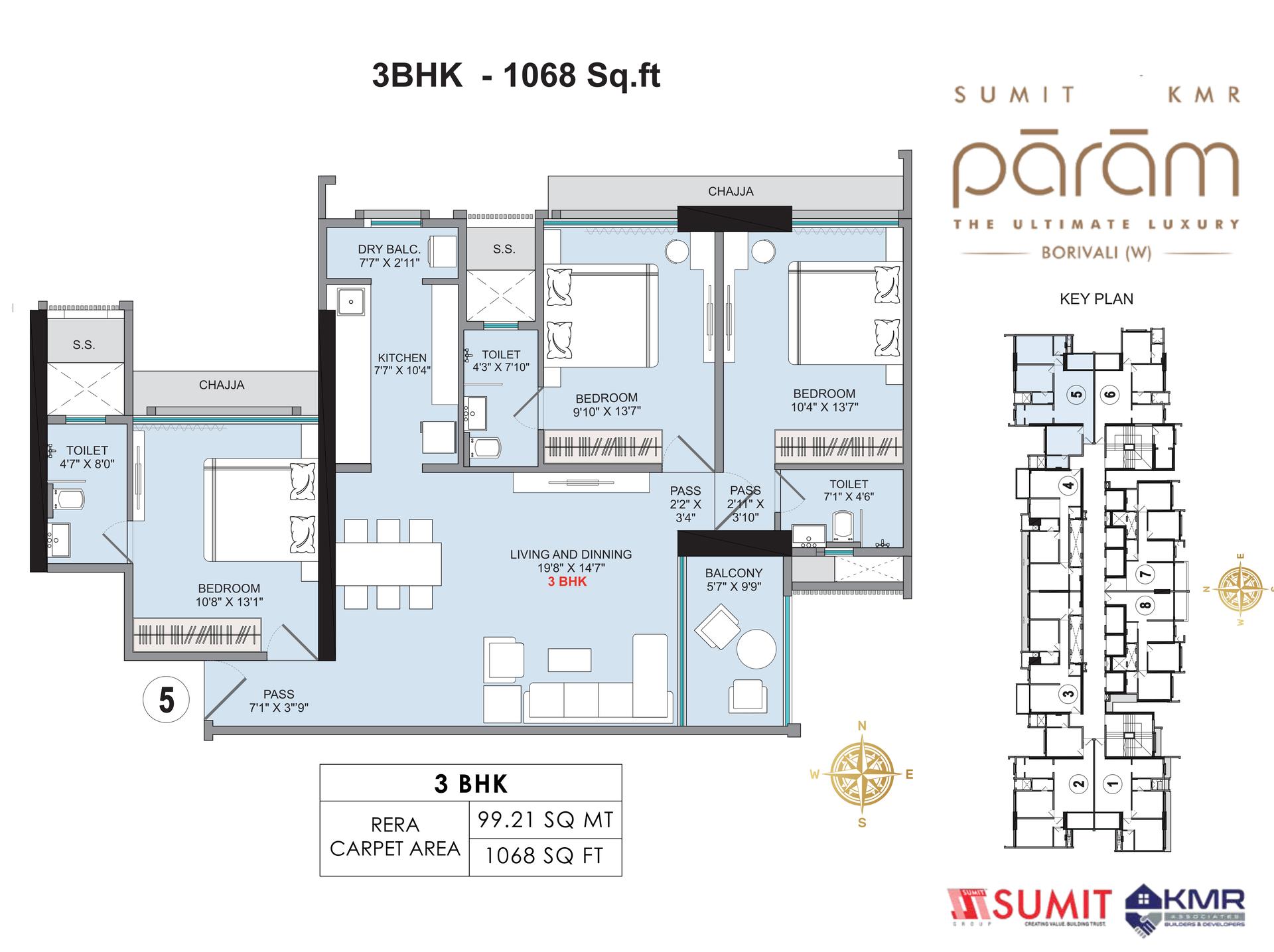 3 BHK floor plan