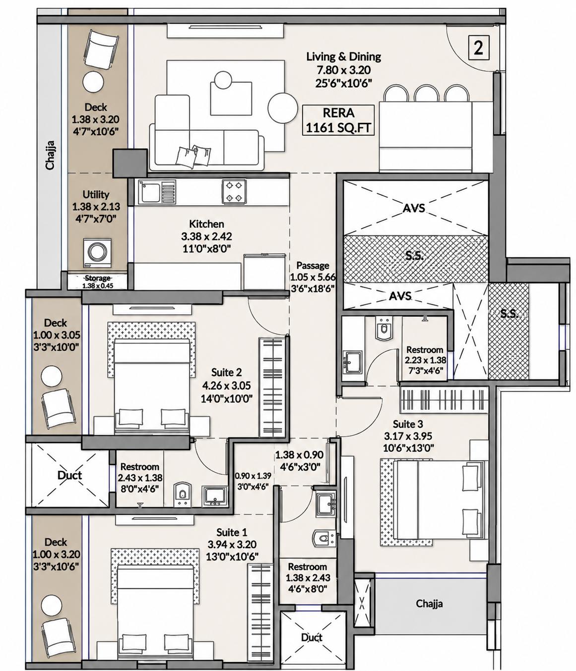 3BHK Premium floor plan