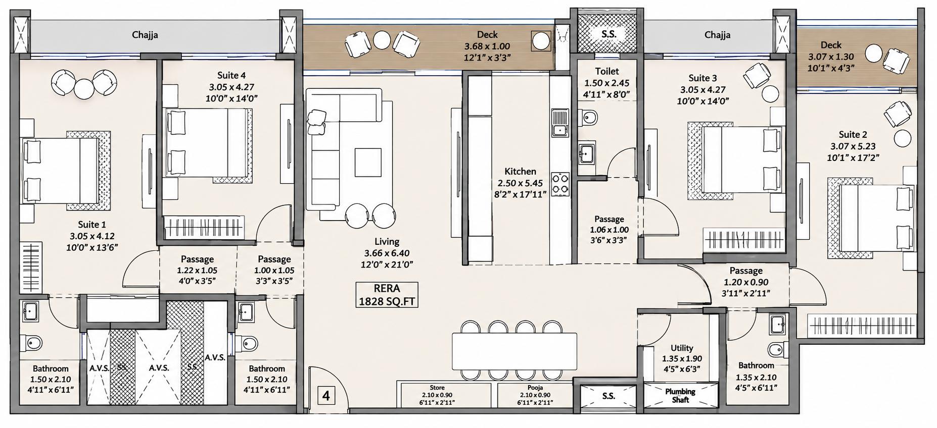 4BHK Elite floor plan
