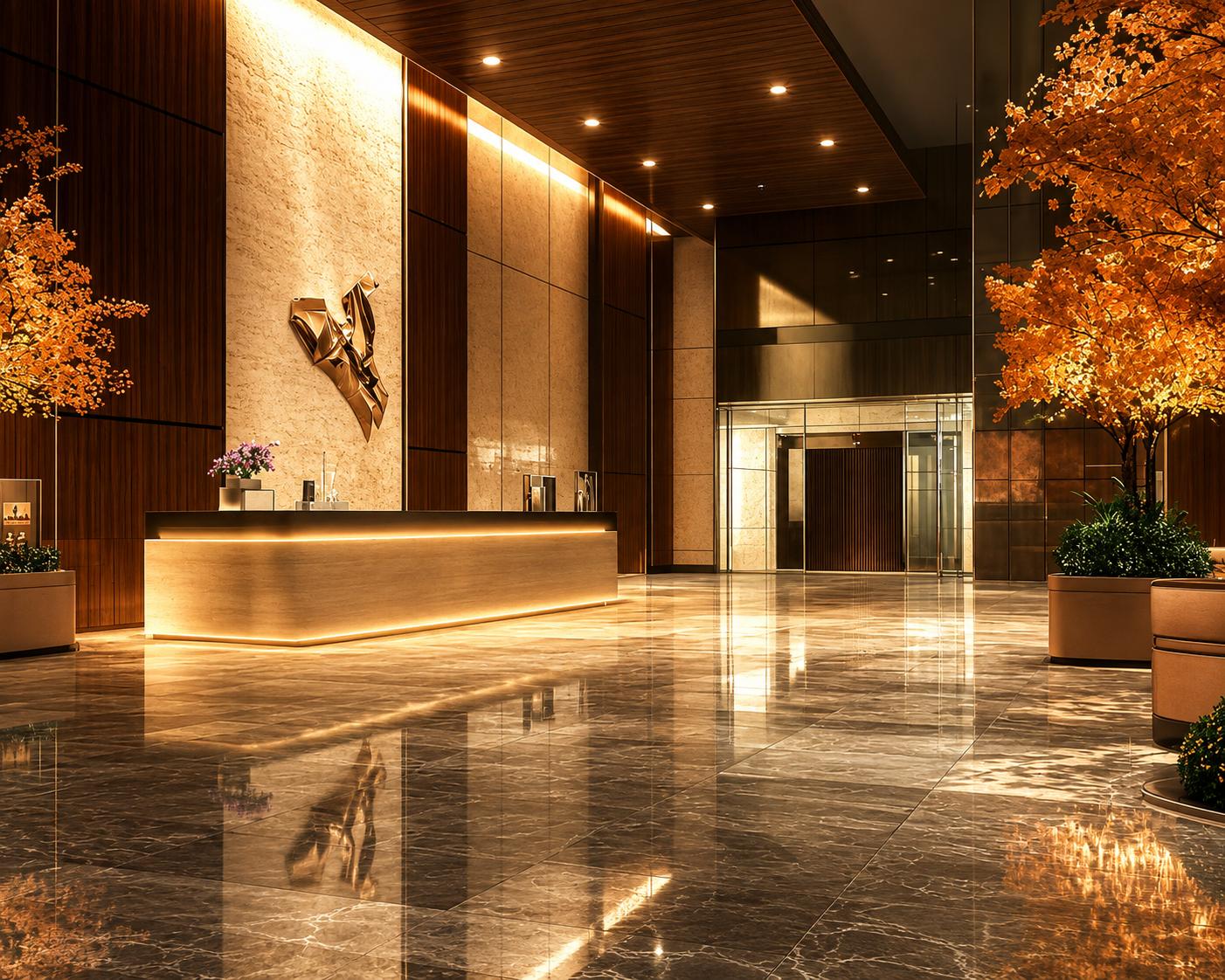 Grand entrance lobby at Gurukrupa Marque, Bandra West