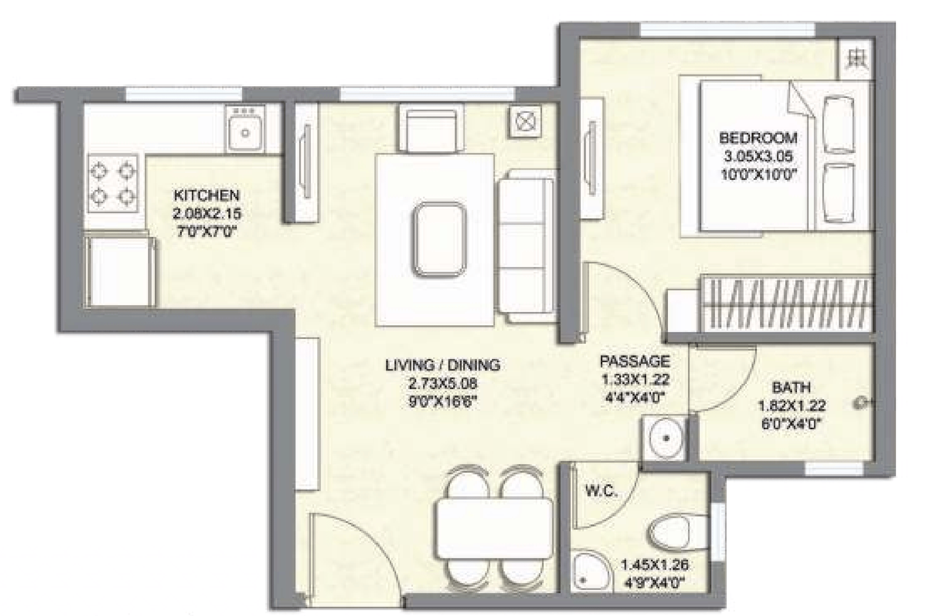 1 BHK floor plan