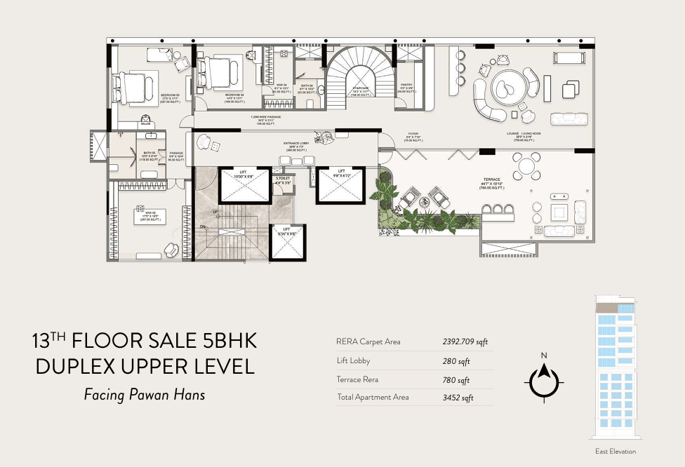 5 BHK Duplex Type1 floor plan