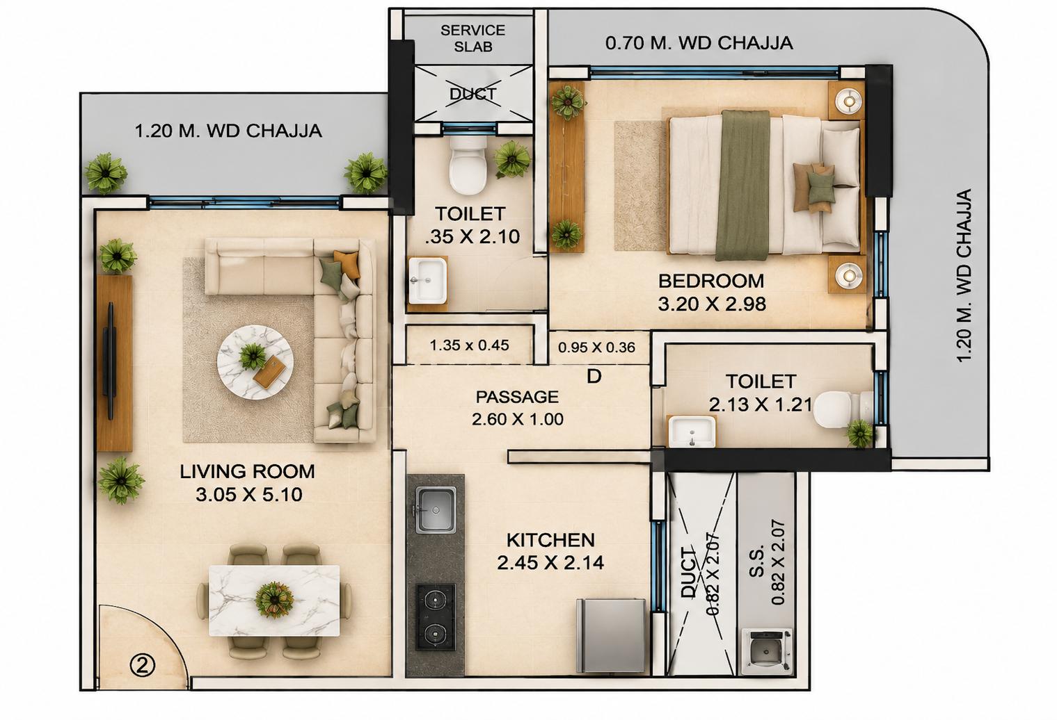 1BHK floor plan