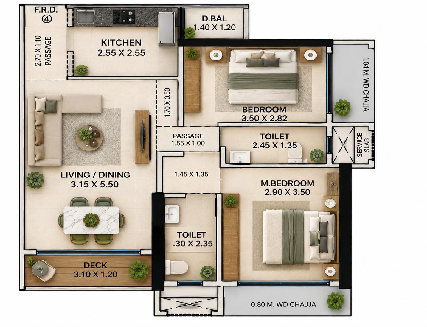 2BHK floor plan