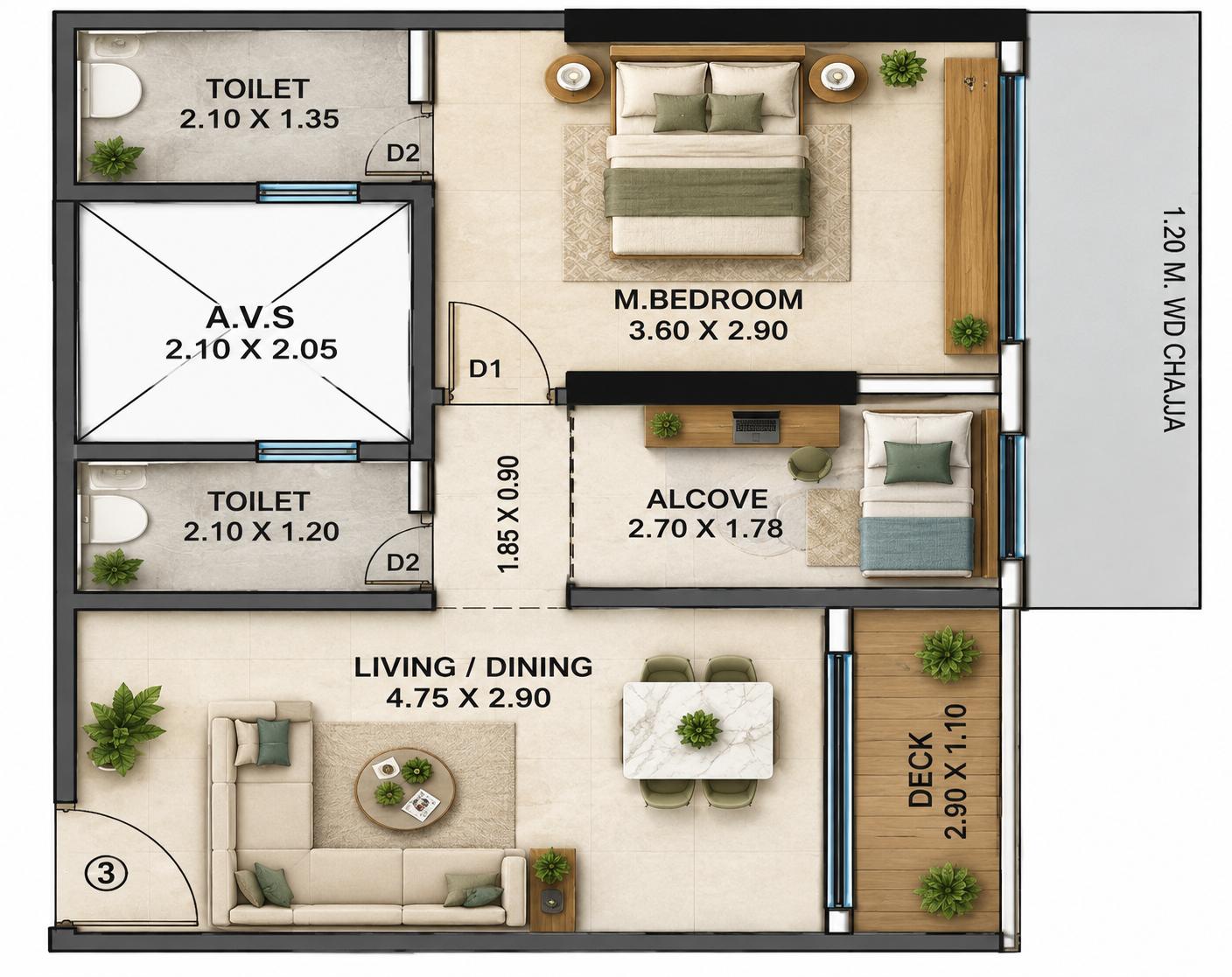 1BHK floor plan