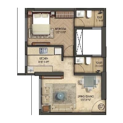 Wing C - 1 BHK floor plan
